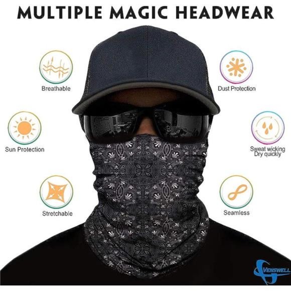 6Pcs Neck Gaiter Face Mask Men Women,Seamless Bandana Rave Face Cover Scarf Mask - Picture 2 of 6